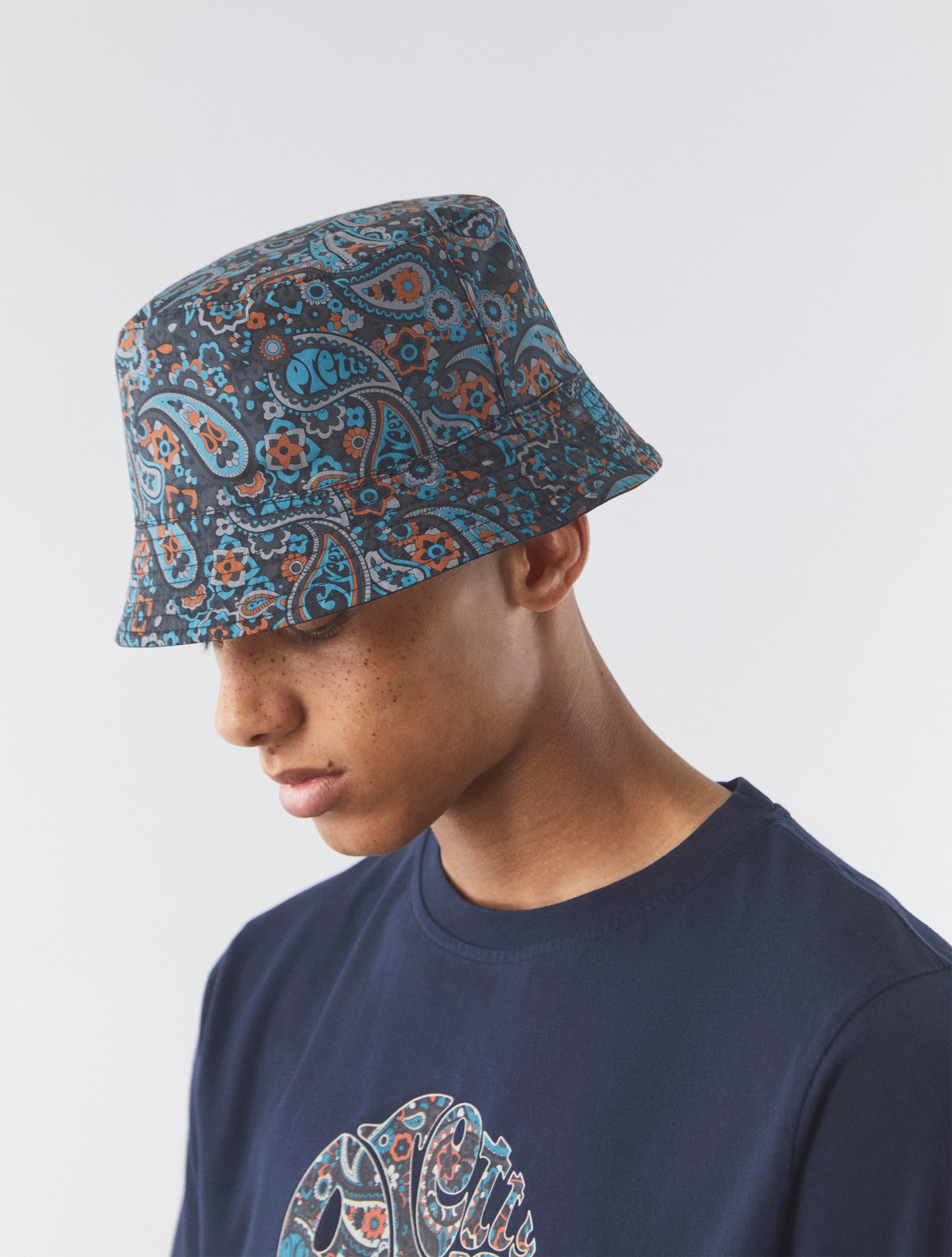 Dark Grey Wonderwall Paisley Reversible Bucket Hat Pretty Green Store