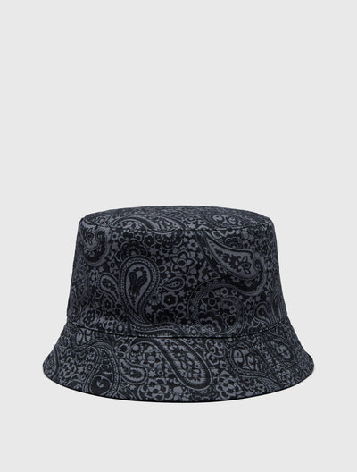 Black Tonal Paisley Reversible Bucket Hat