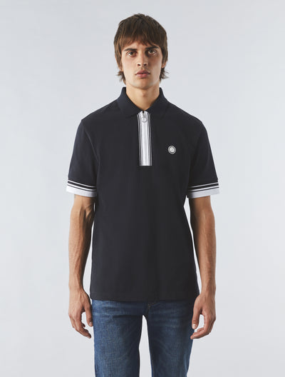 Black Finham Zip Neck Polo