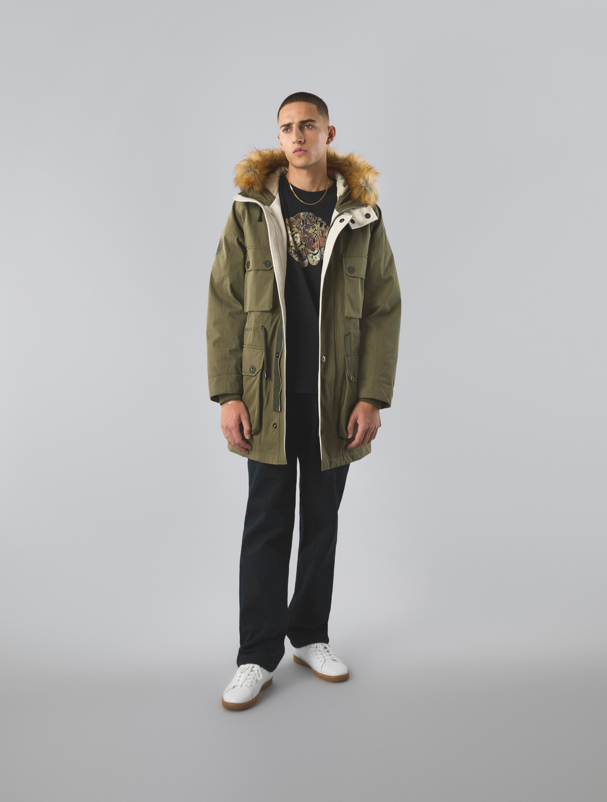 Pretty green fur hooded parka best sale