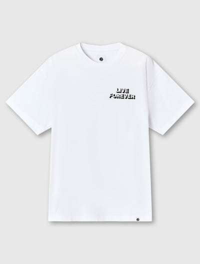 White Live Forever Text T-Shirt