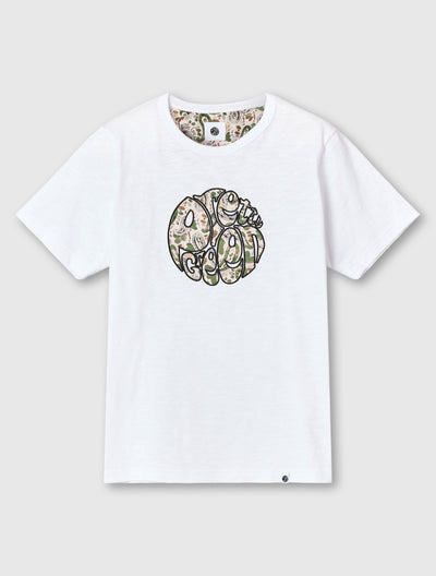 White Aquarelle Paisley Applique Logo T-Shirt