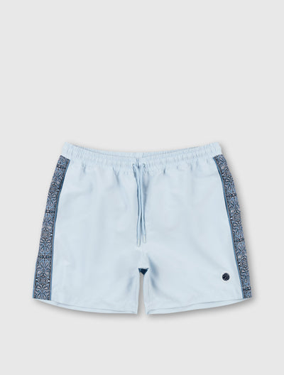 Light Blue Eclipse Paisey Tape Swim Shorts