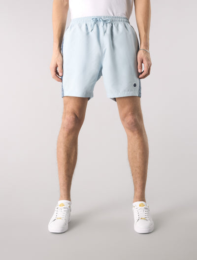 Light Blue Eclipse Paisey Tape Swim Shorts