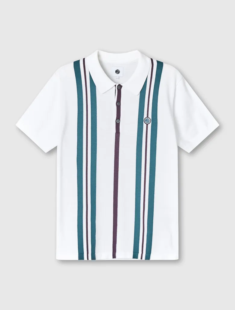 Green and white outlet vertical striped polo shirt